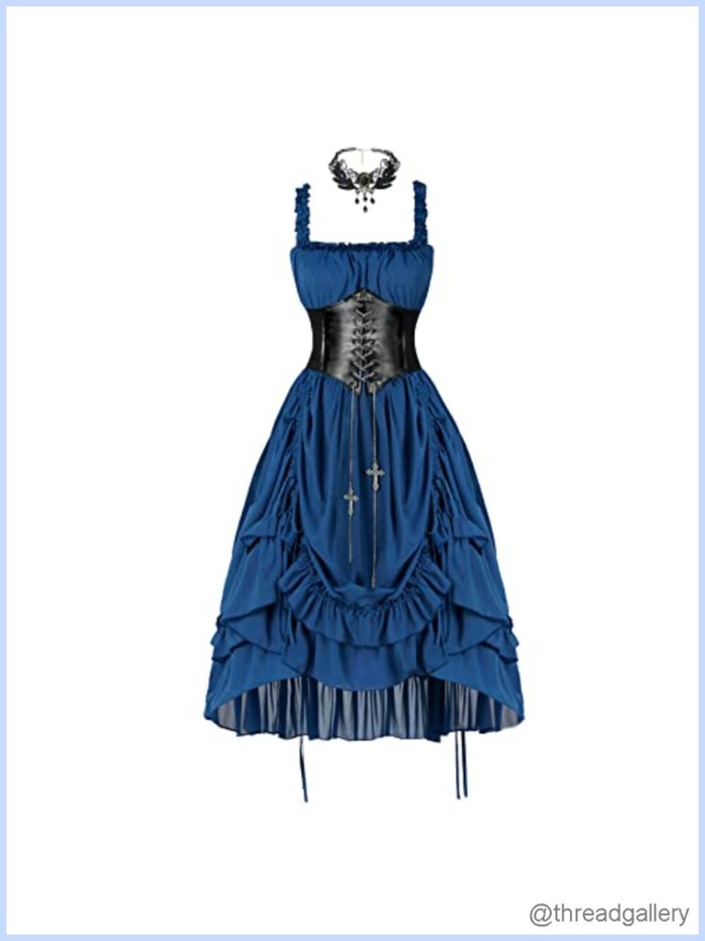 Steampunk Renaissance Corset High Low Midi Dress with Necklace
